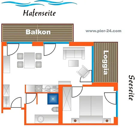 Apartamento 24, Pier 24, Blickrichtung Offene Seebinnenhafen Nord *